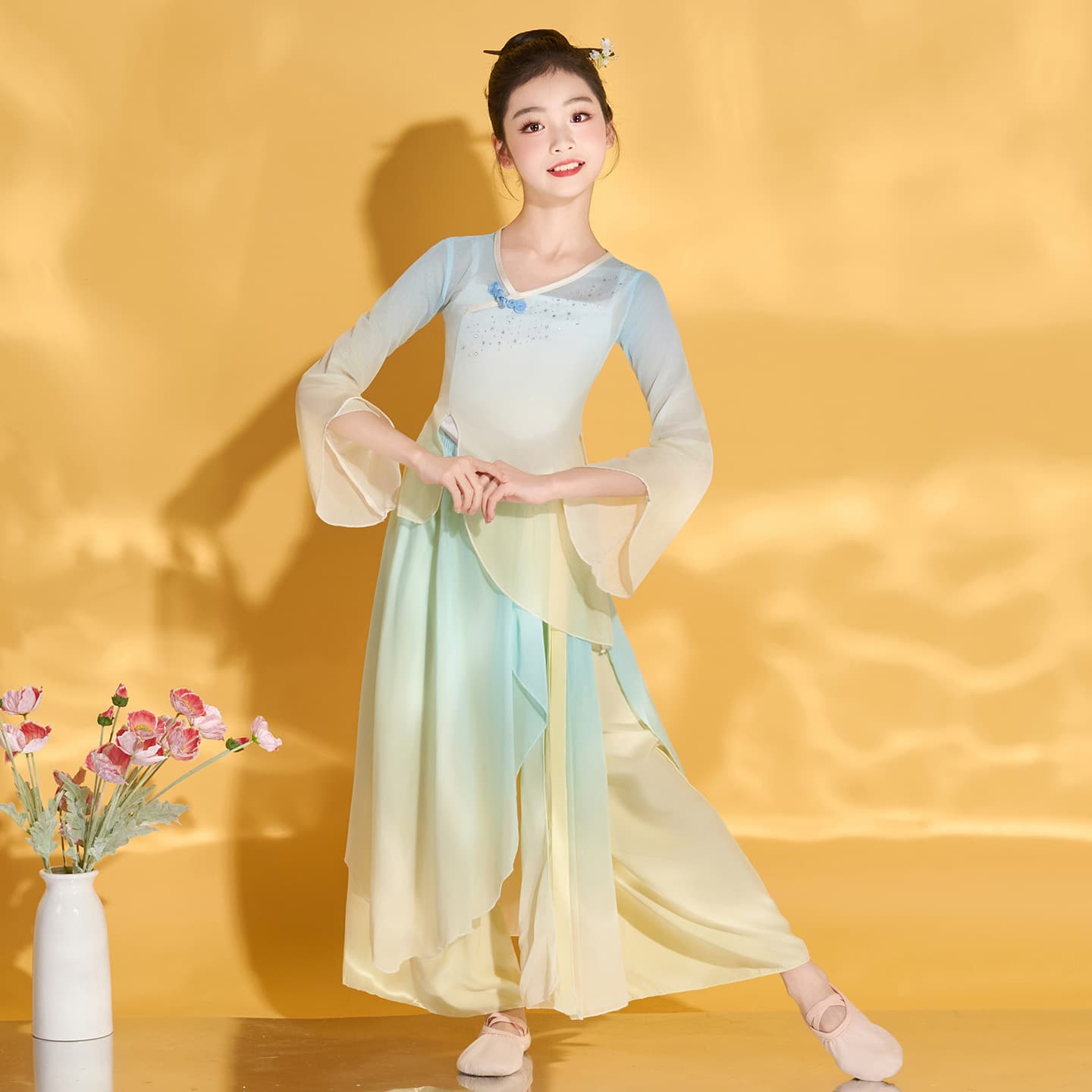 ダンス衣装 キッズ中国風古典舞踊衣装セット