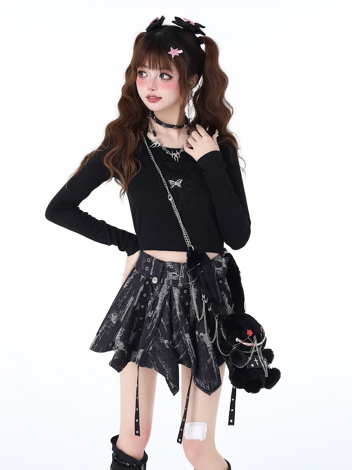 ダンス衣装 個性派ゴシック風へそ出しセットアップ キッズ