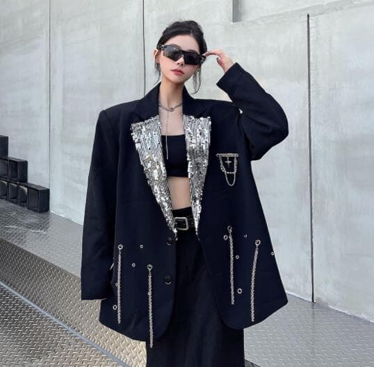 ロックダンス衣装 レディース スパンコール装飾 ヴィンテージ風ジャケット