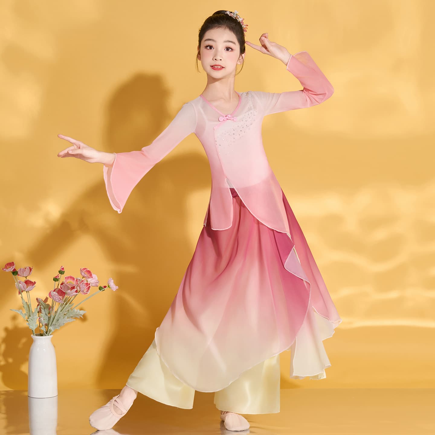 ダンス衣装 キッズ中国風古典舞踊衣装セット