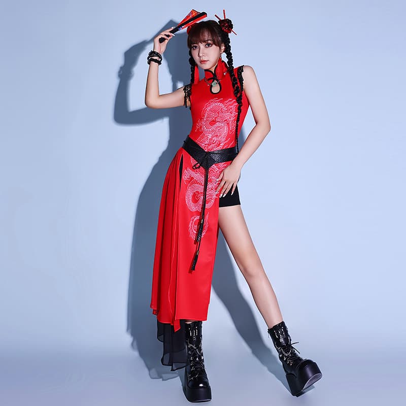 ダンス衣装 龍紋様チャイナ風ステージ衣装