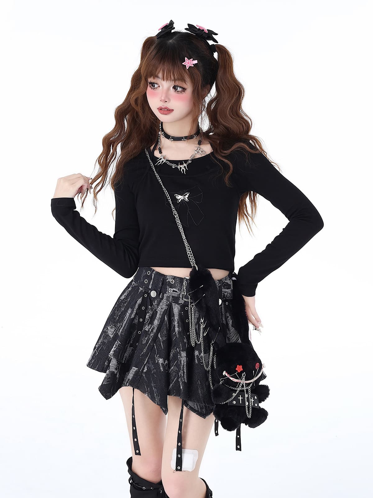 ダンス衣装 個性派ゴシック風へそ出しセットアップ キッズ